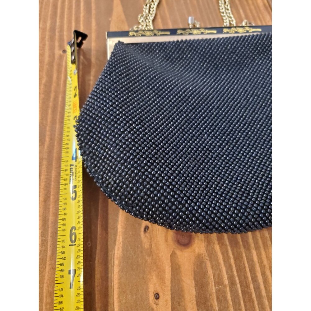 Vintage Gold Chain Beaded Black Purse With Detailed Trim Clasp Adjustable - Picture 10 of 11